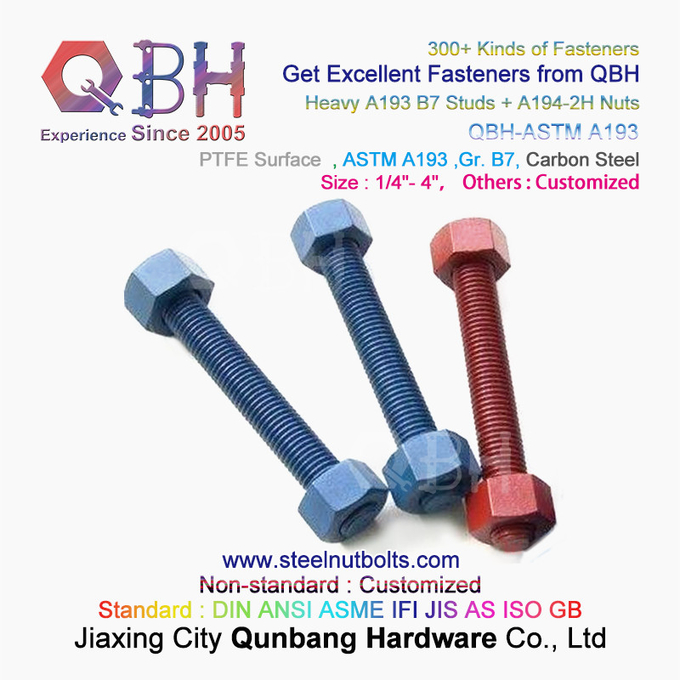 QBH PTFE 1070 Rode/Blauwe/Zwarte/Groene Met een laag bedekte 1/4“ - 4“ ASTM A193 B7 pasten Rod Stud Bolt met Zware de Hexuitdraainoot van A194-2H in 2